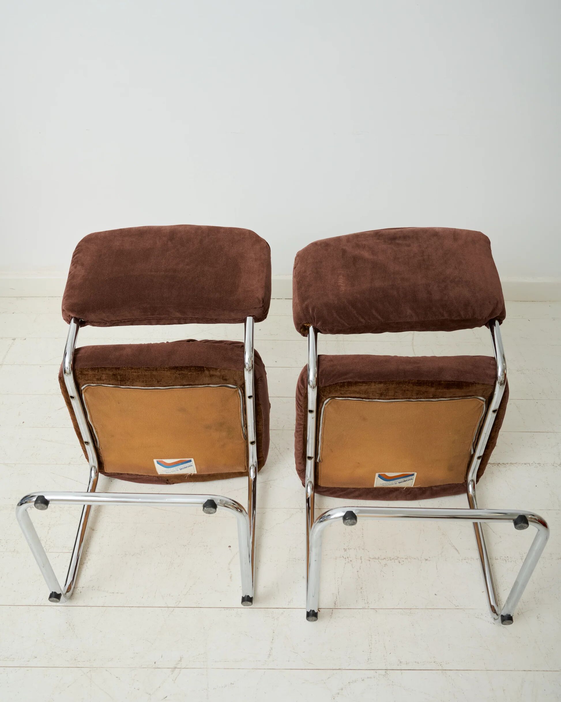 Pair of chrome and velvet chairs, Roche Bobois, 1970s
