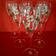6 Perrier Jouet Belle Epoque champagne flutes in original box.