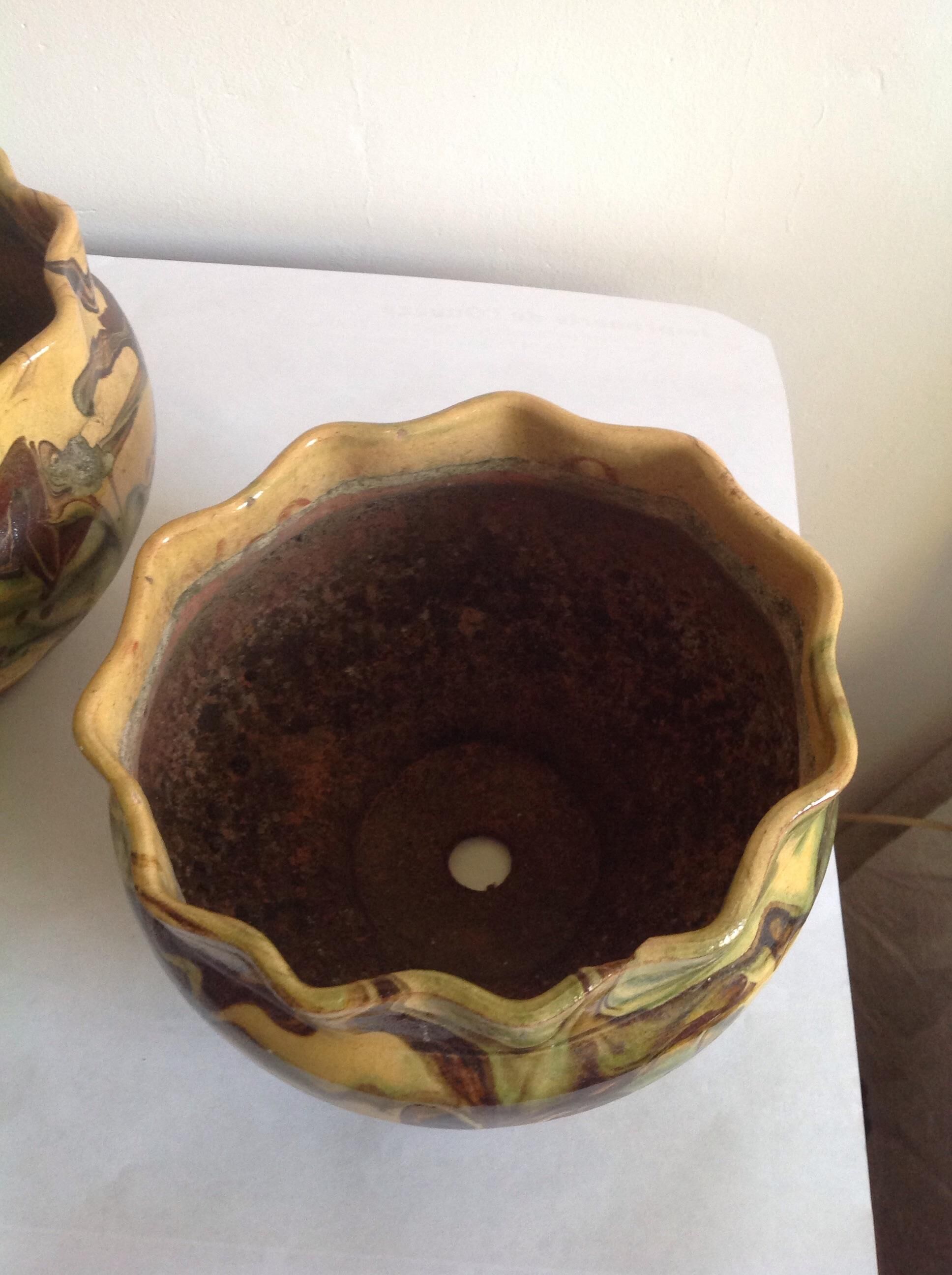 Two glazed terracotta planters