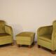Pair of vintage velvet armchairs with footrest - 1950s