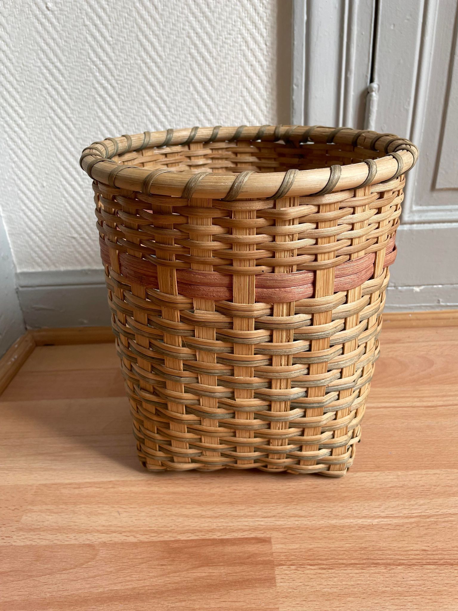 Green beige wicker basket