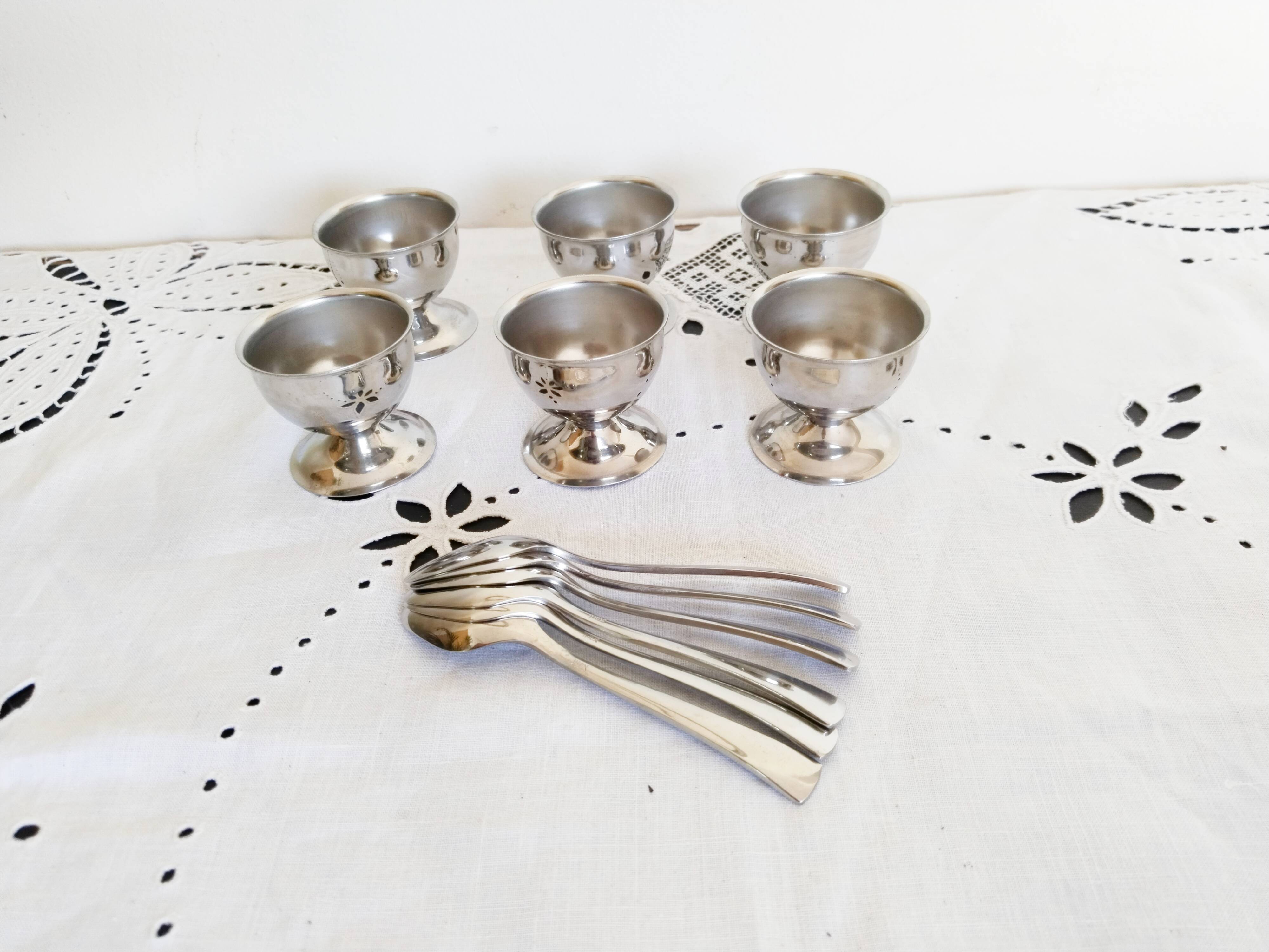 Guy Degrenne egg cups, 18/10 stainless steel