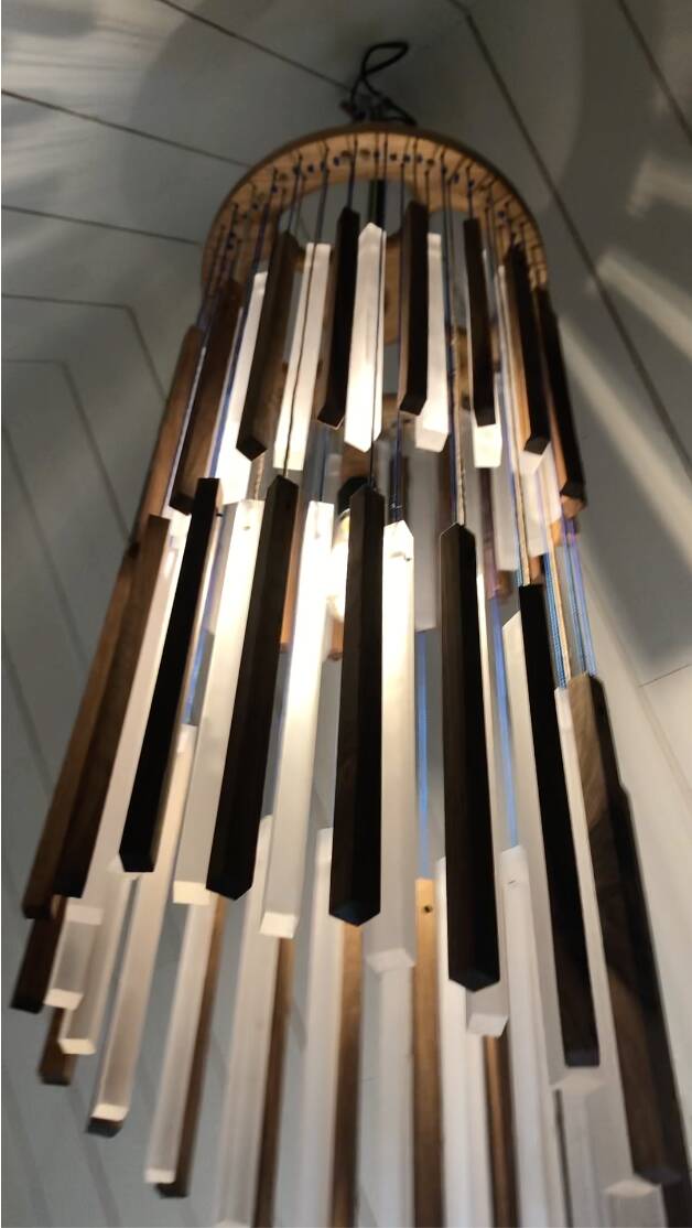 Walnut and plexiglass tube pendant light