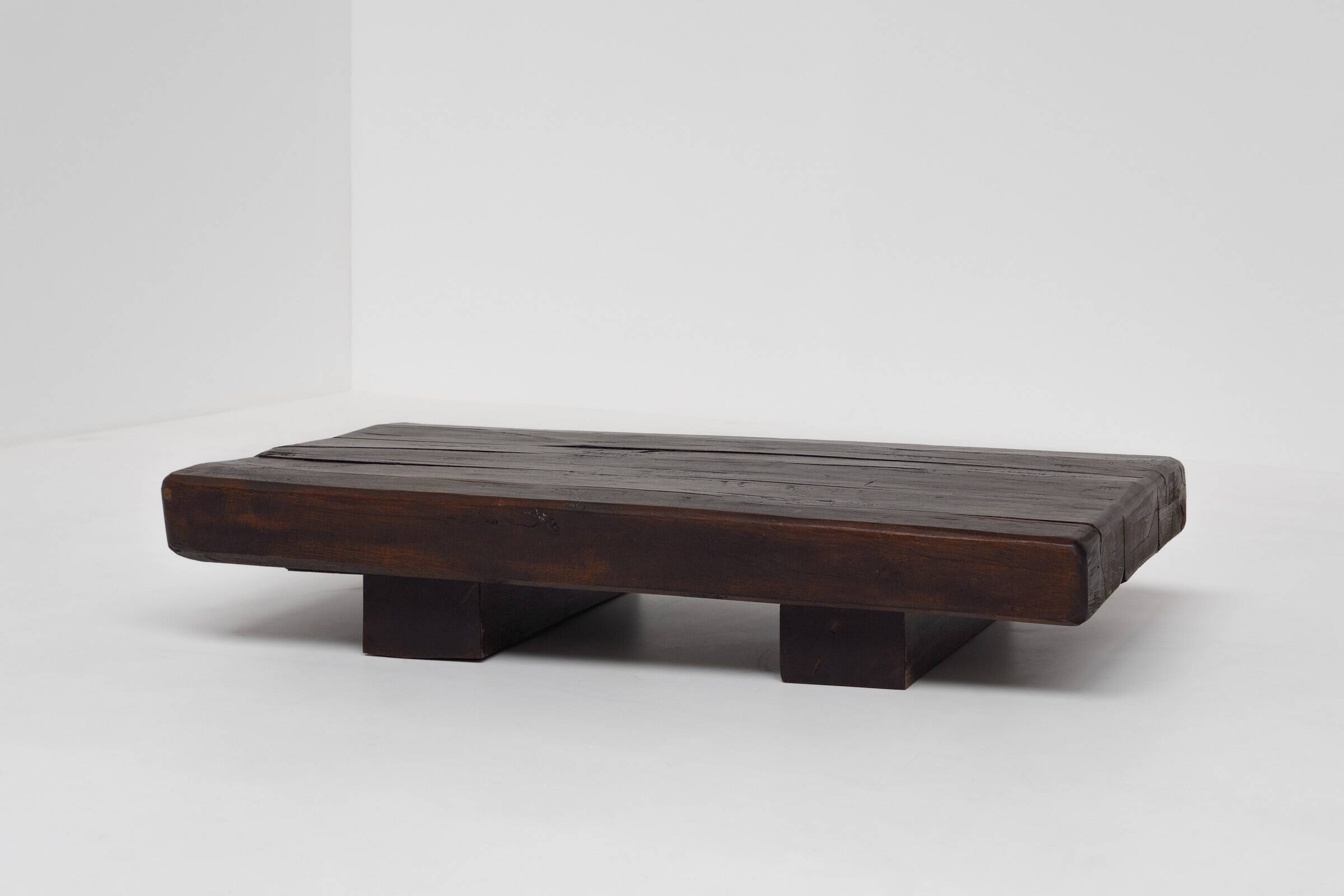 Rustic coffee table in solid oak, Wabi Sabi, France, 1950s