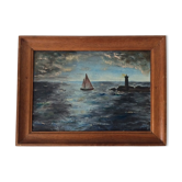Marine huile sur isorel René Carrière 1950