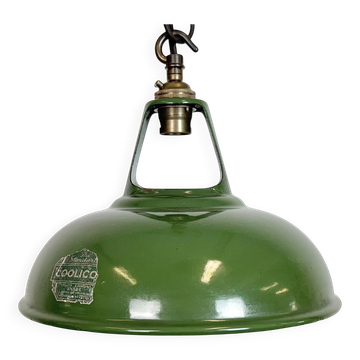 Suspension industrielle en émail vert de Coolicon, années 1950