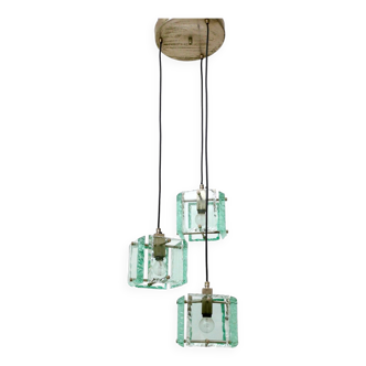 Lustre vintage à trois lumières en verre vert par Zero Quattro, Italie