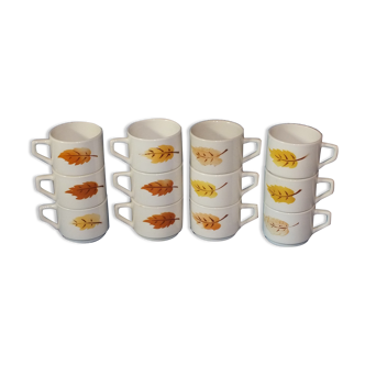 12 cups vintage Mill of Wolves decoration autumn leaves