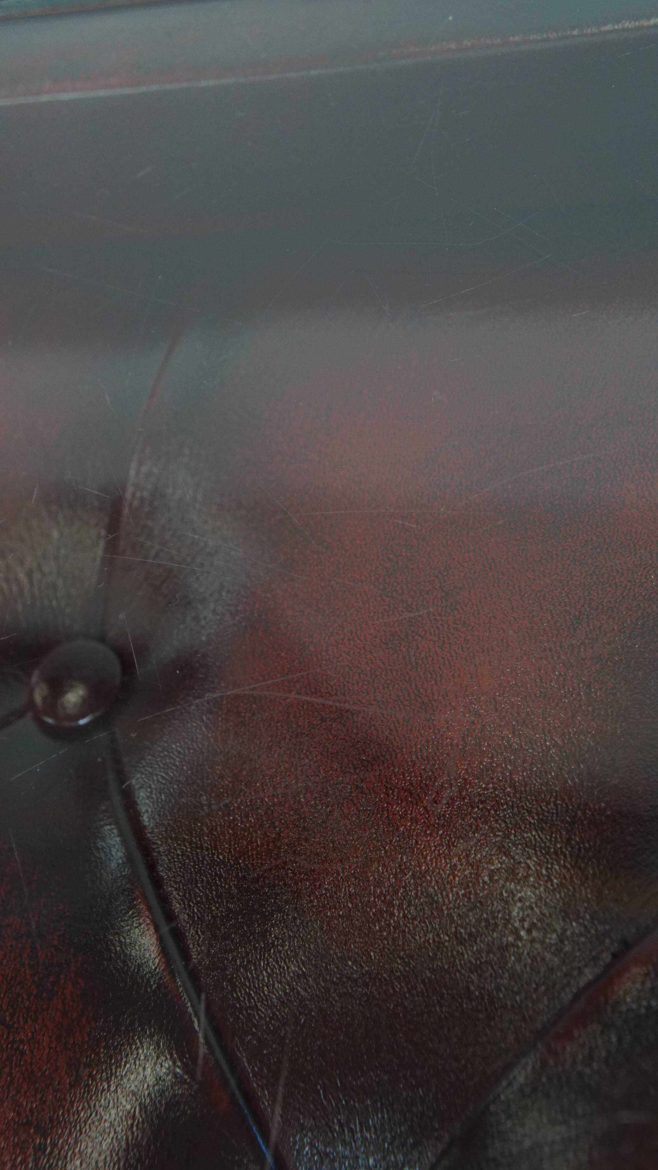 Red Cowhide Leather Chesterfield Side Table with Glass Top