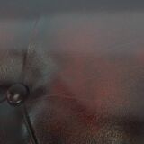 Red Cowhide Leather Chesterfield Side Table with Glass Top