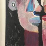 Contemporary painting face portrait geometric cubism expressionism "DUALITY" - Original work on canvas
