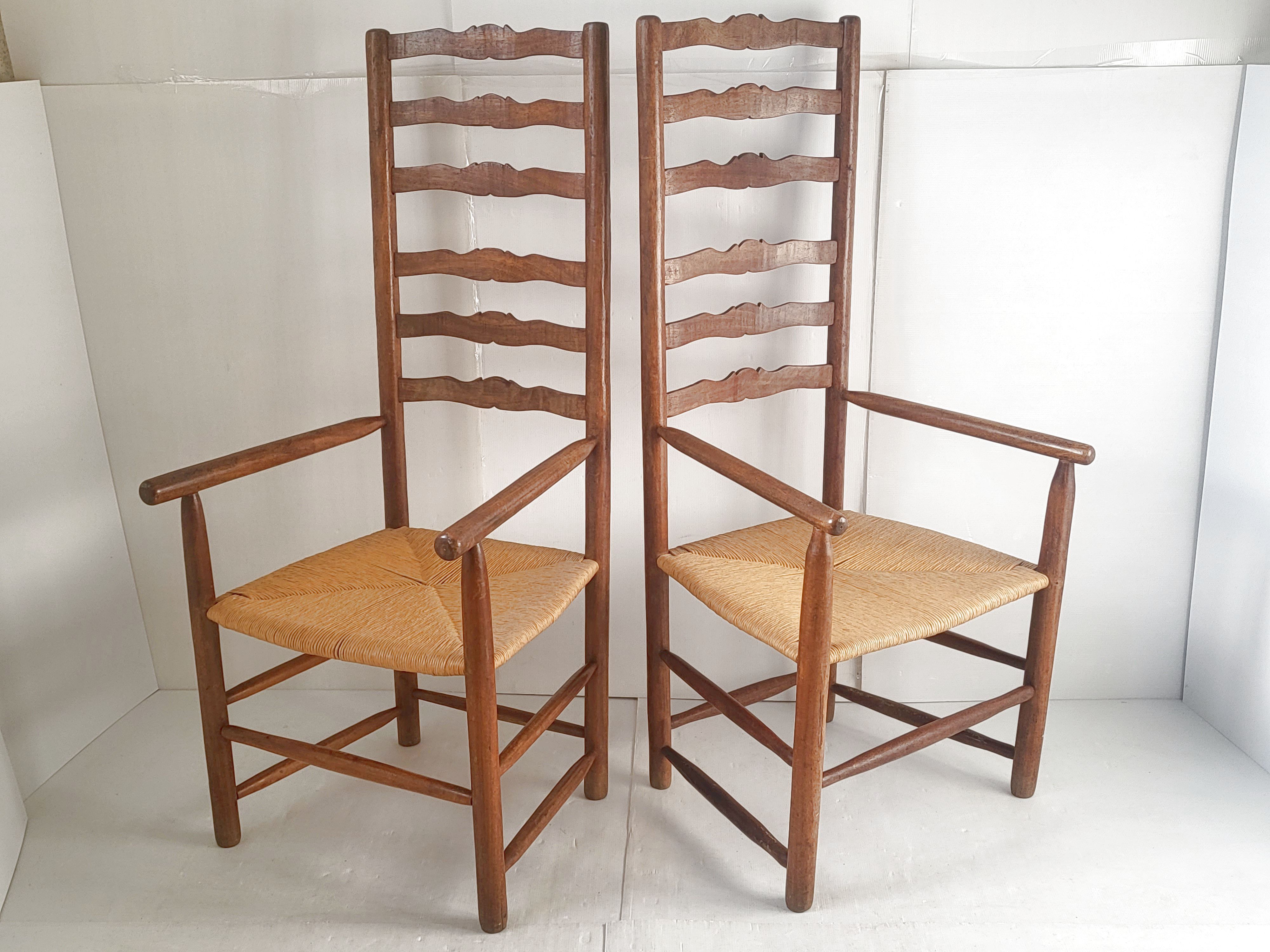 Pair of straw armchairs early twentieth vintage