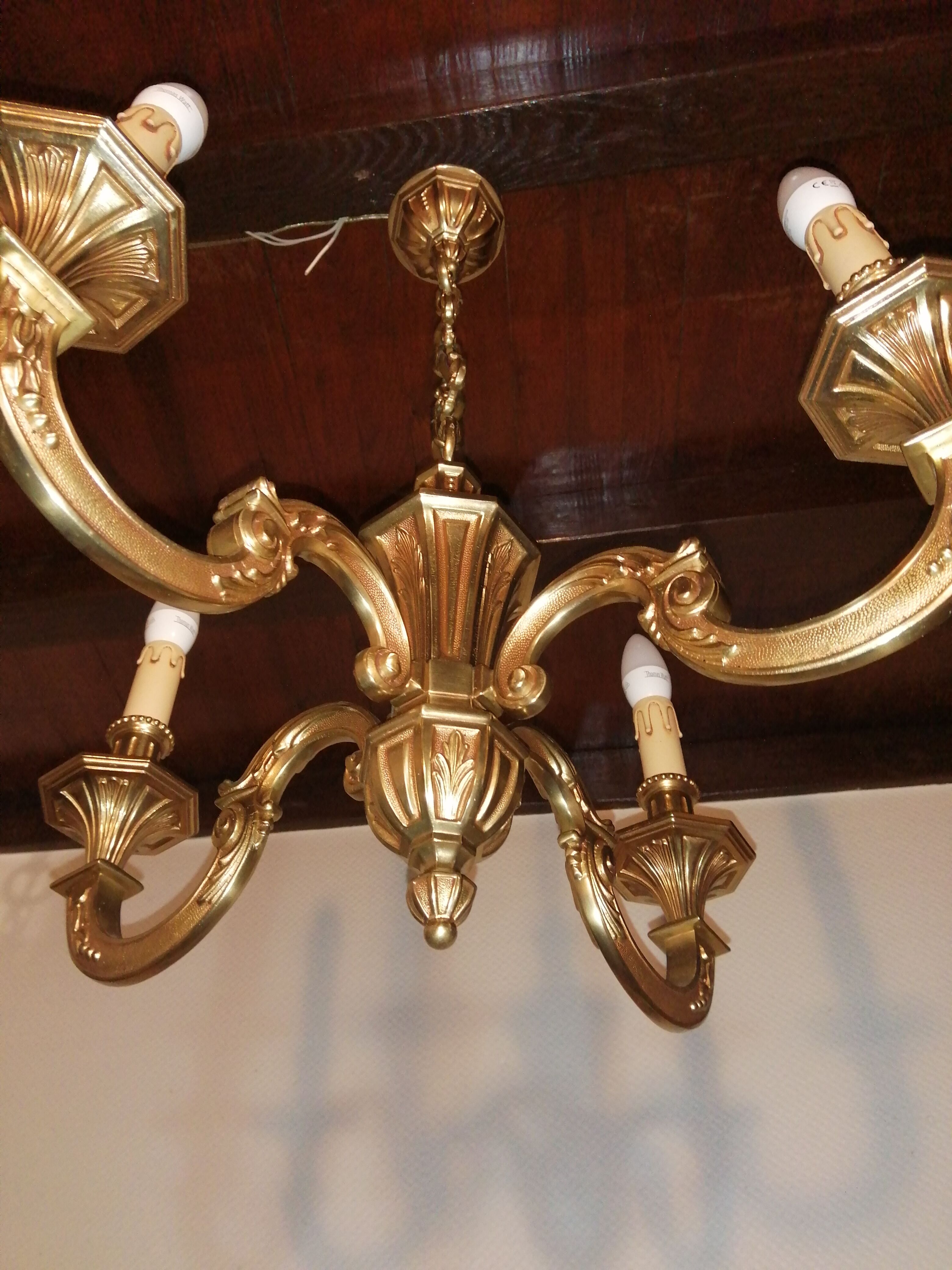 Bronze chandelier 4 arms vintage 1970