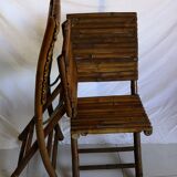 Duo of folding chairs in vintage bamboo 70s