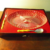 Vintage serving dish with aperitif, appetizers with its 2 serving accessories, original box