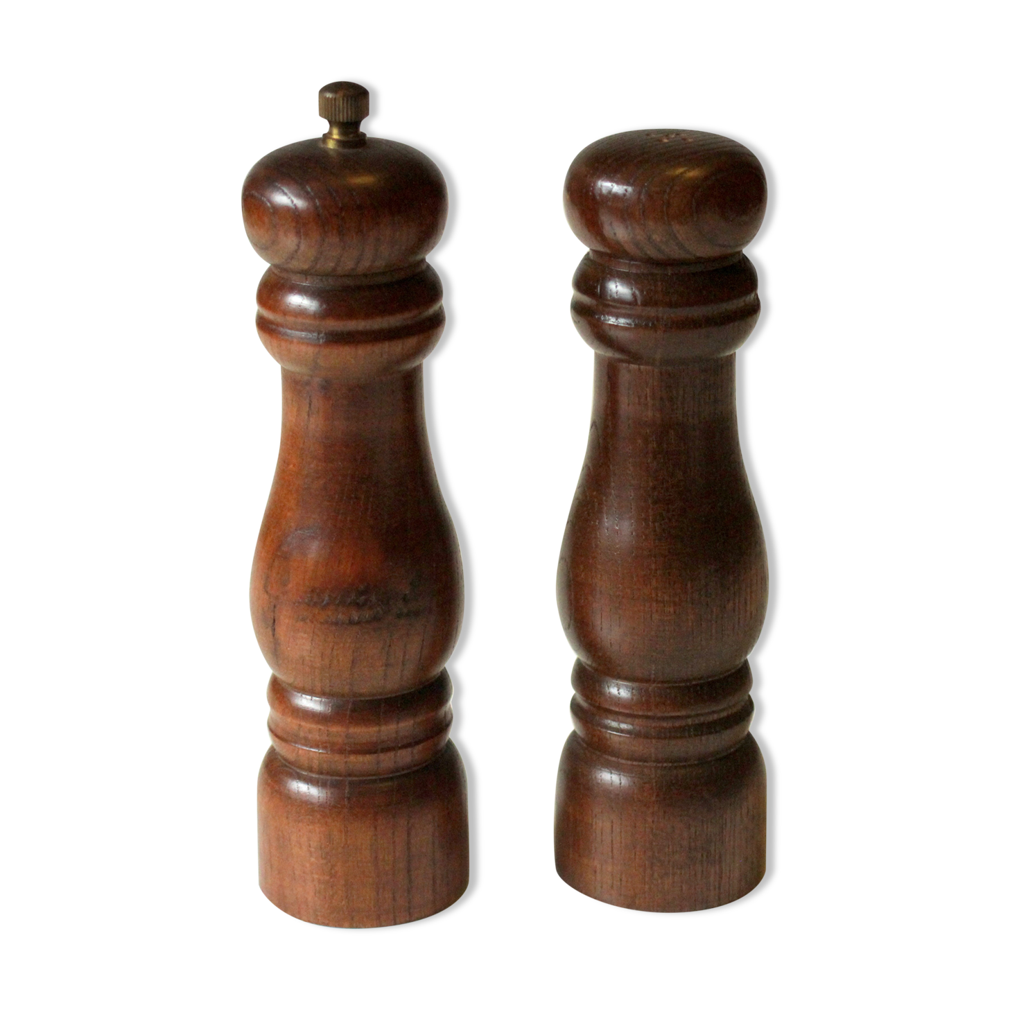 1970s salt and pepper shaker made of wood and metal - set of 2, complete usuable, vintage
