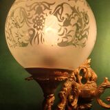 Pair of large double-light wall sconces in vintage brass and glass