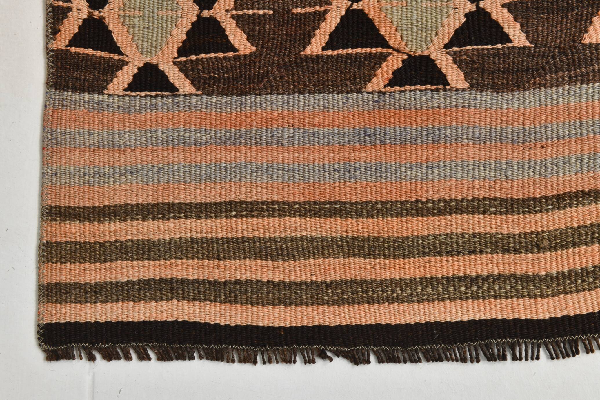 2x5 Salmon Brown Geometric Kilim Rug, 80x170Cm