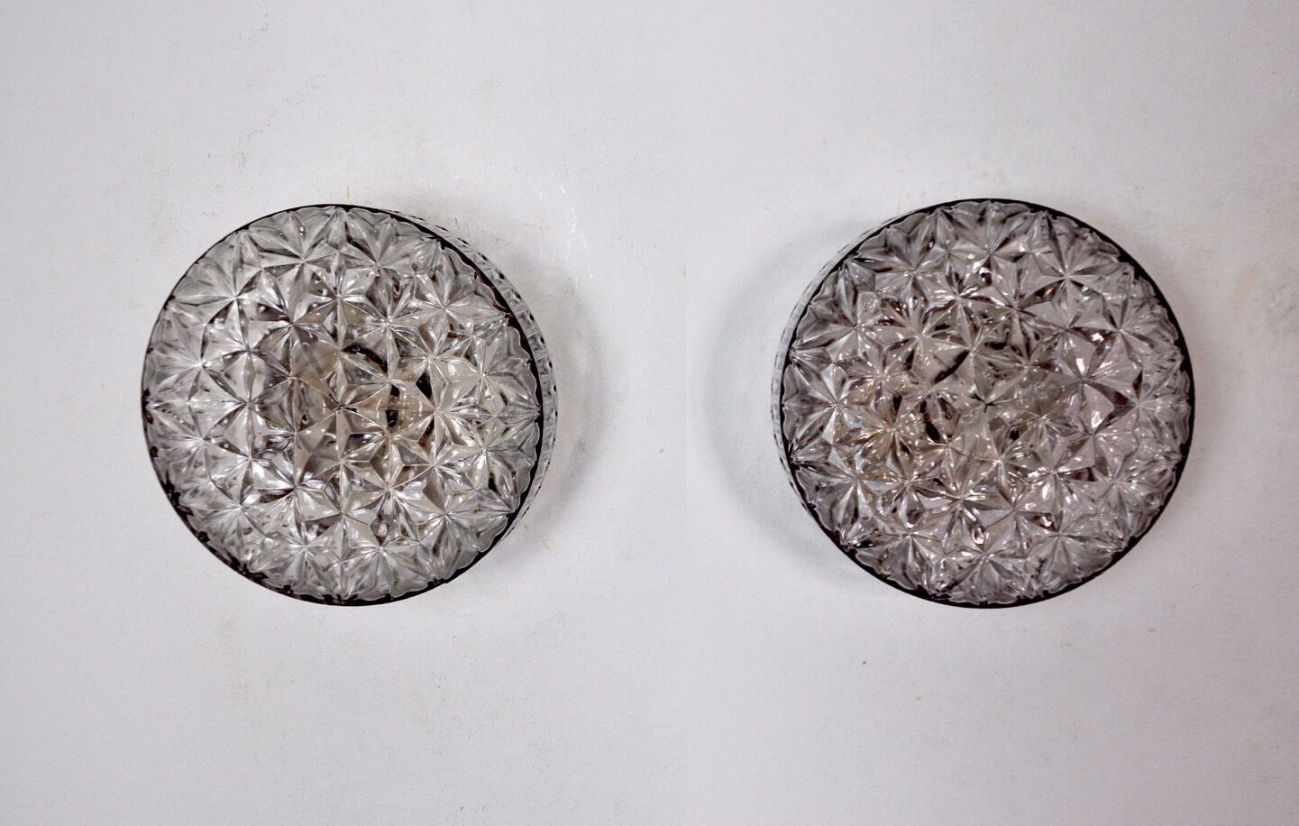 Pair of peris andreu wall lamps, purple cut glass, spain, 1970