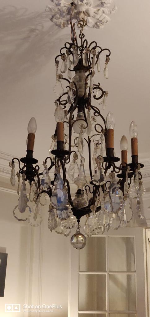 Old bronze chandelier and crystal tassels - 8 lights