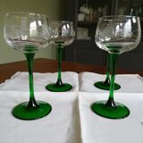 4 engraved Alsace wine glasses green feet