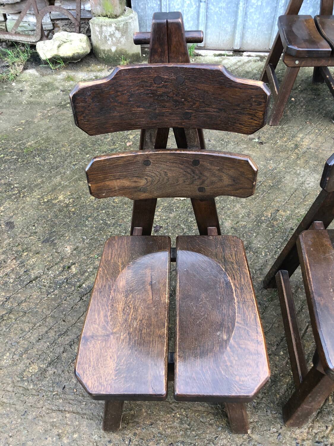 6 brutalist chairs in solid oak