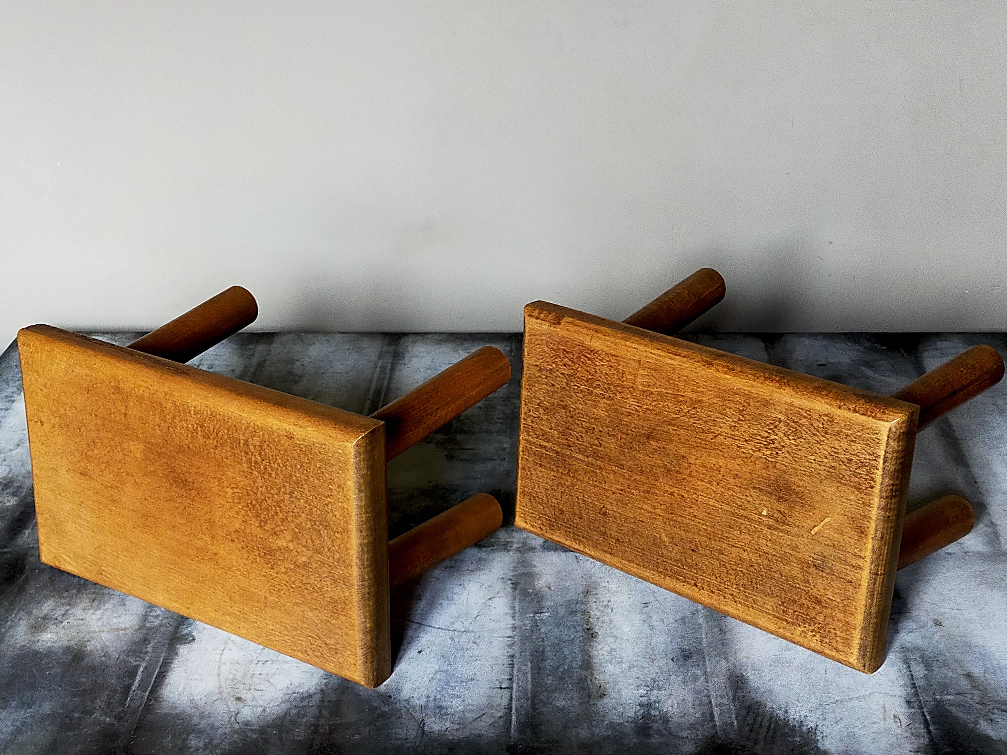 Pair of vintage oak footrests