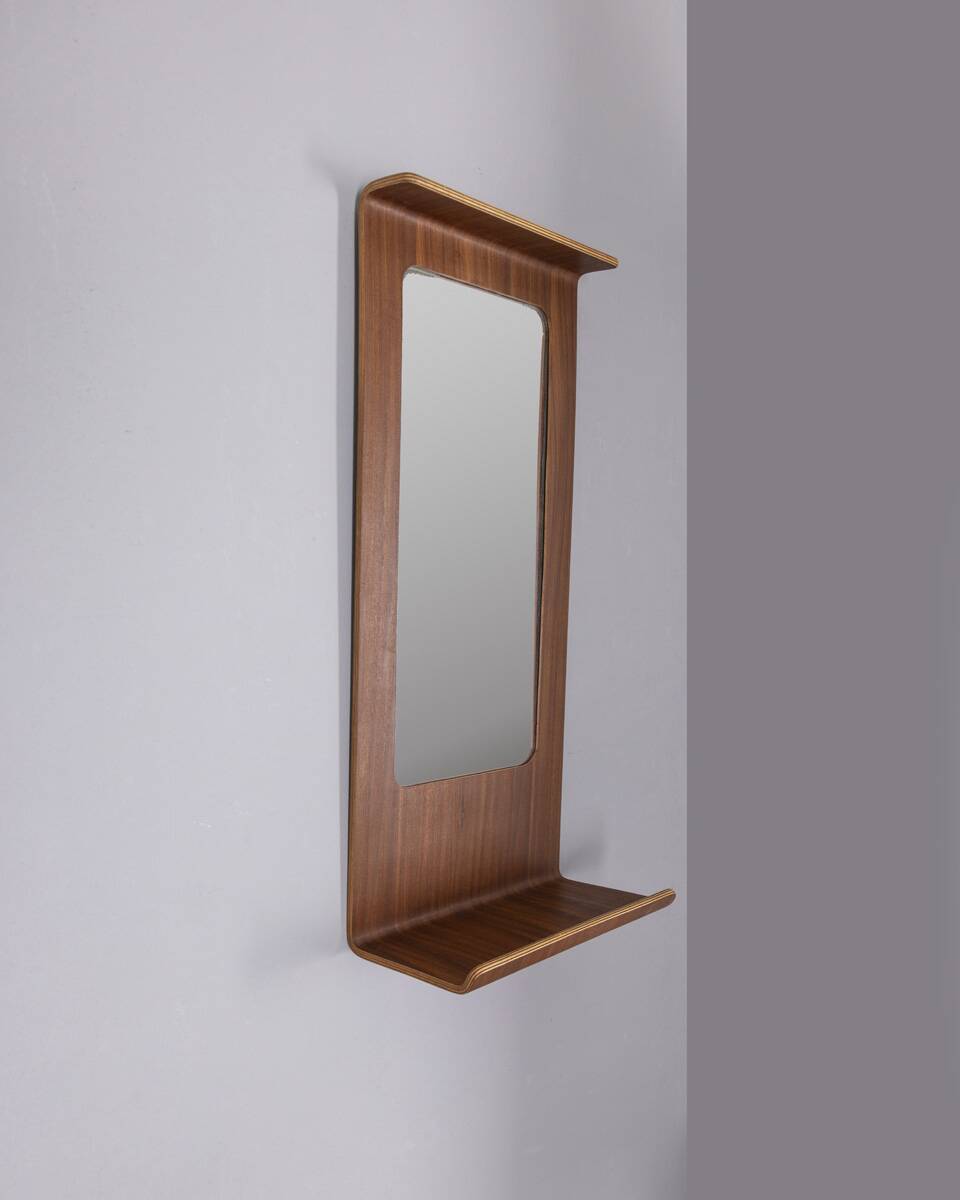 VINTAGE 1960S WALL MIRROR IN TEAK WITH DESIGN BY CAMPO E GRAFFI