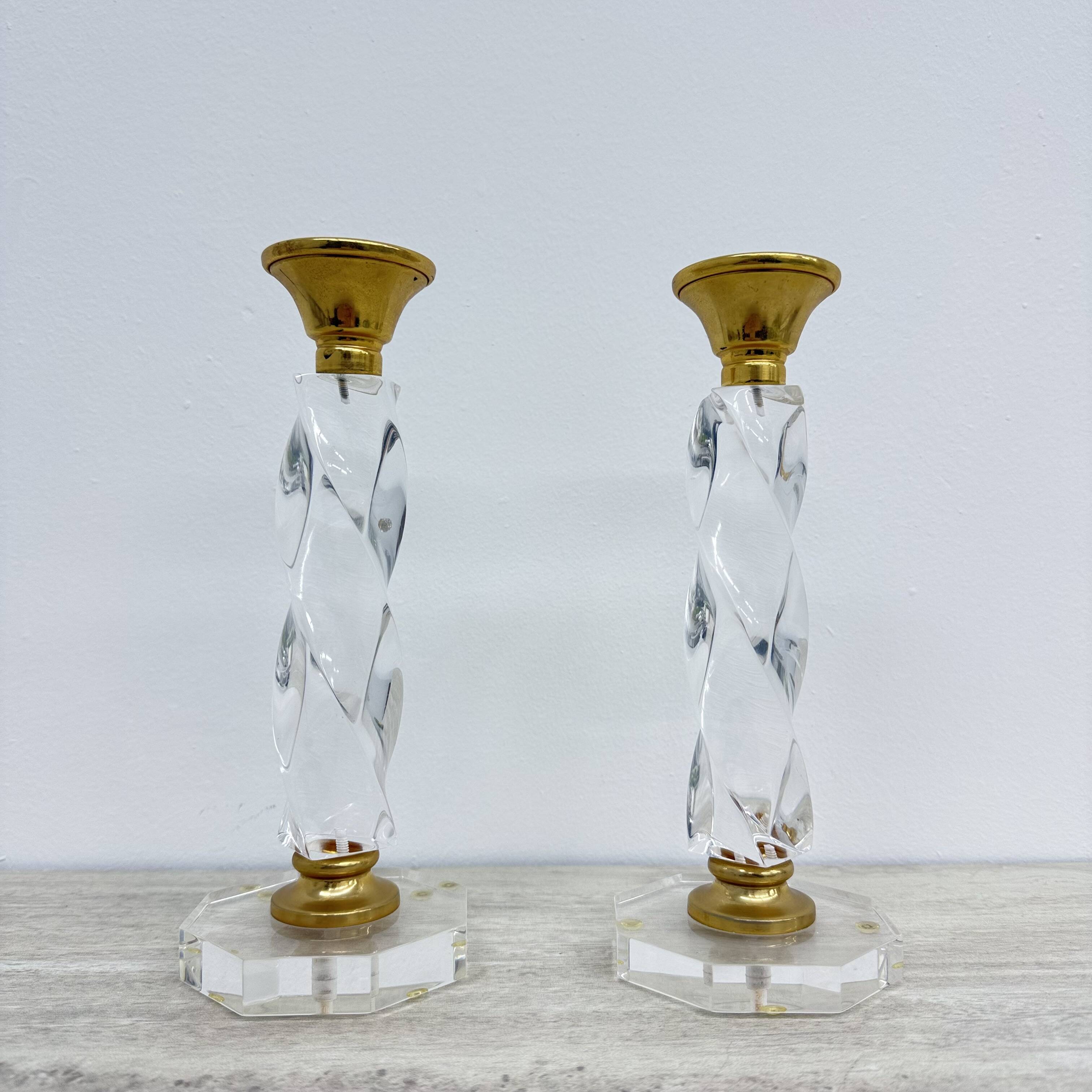 Set of 2 lucite twisted candle sticks, 1970’s