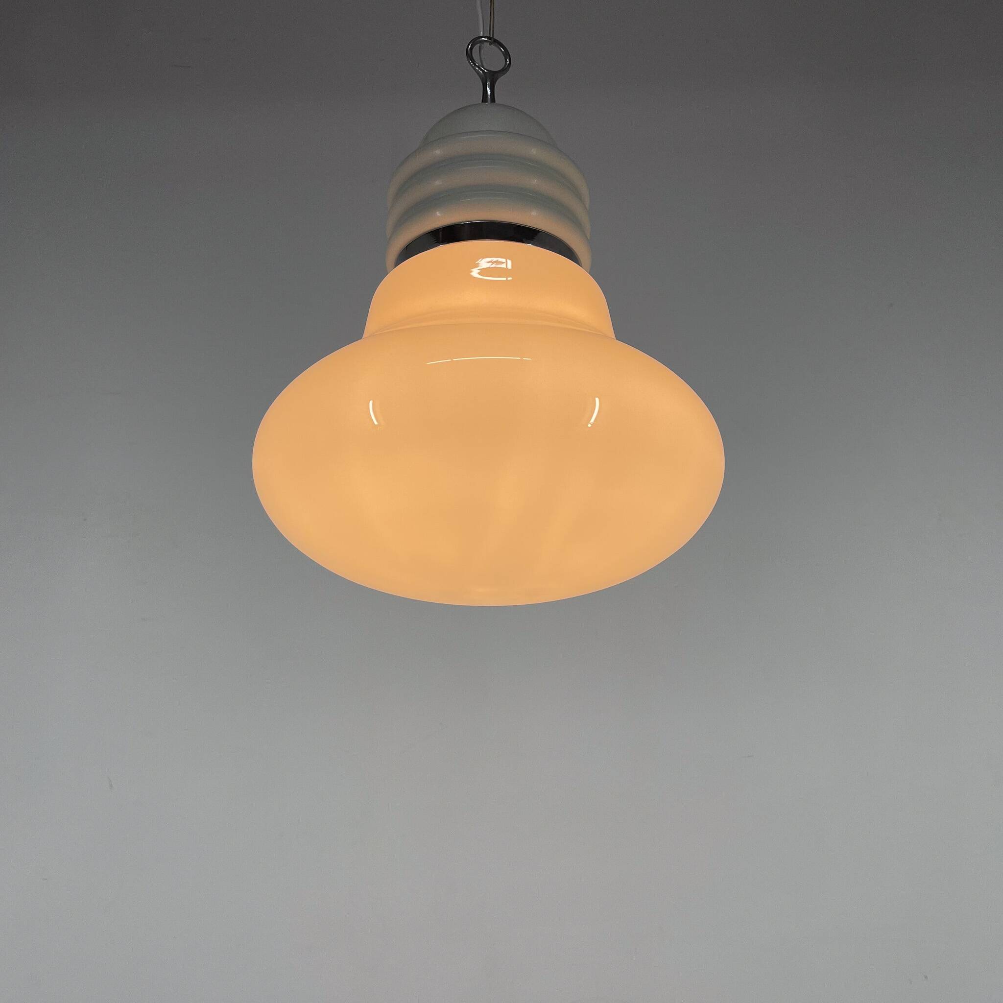 1960s Metal & Milk Glass Pendant Light, Italy
