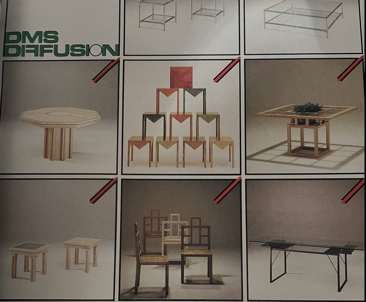 Ensemble 6 chaises et table à manger en chêne cérusé, 1980
