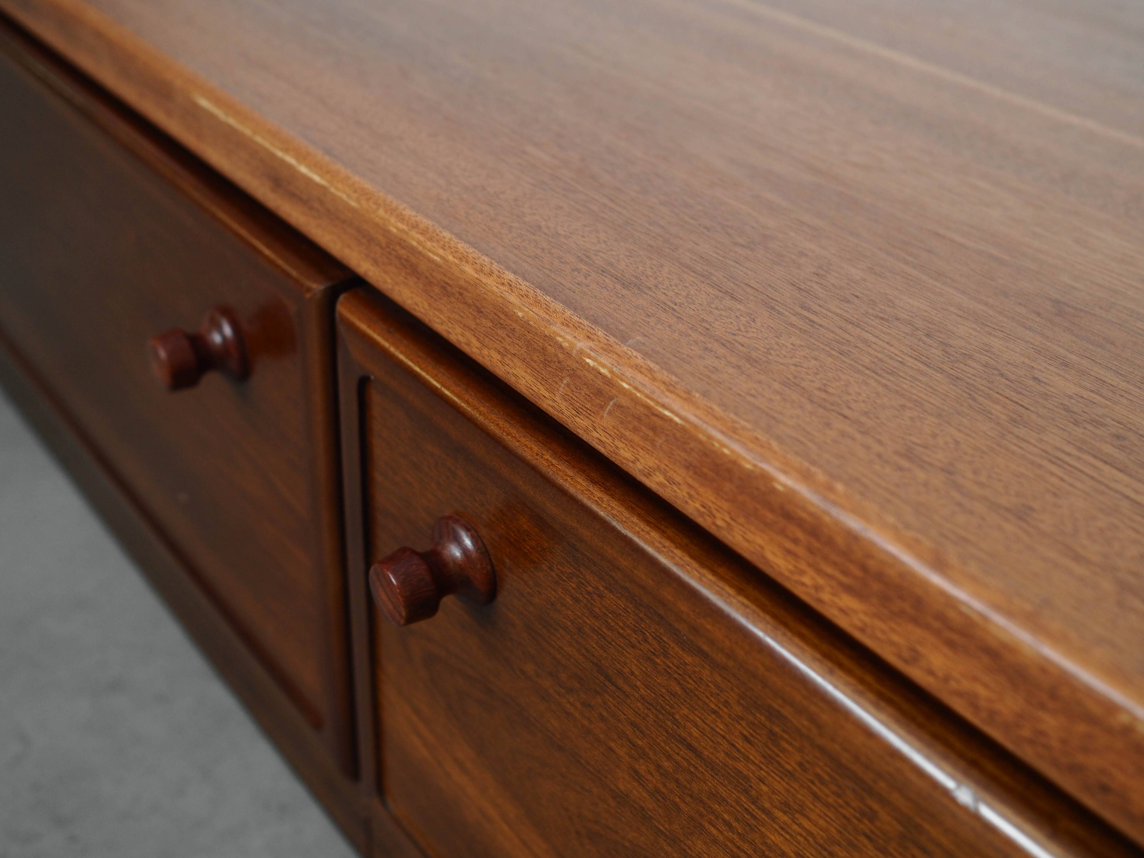 Low mahogany furniture, Danish design, 1970s, made in Denmark.