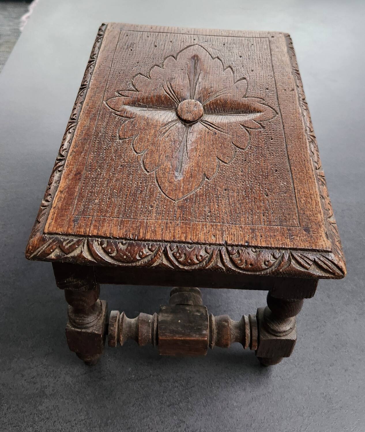 Bench, antique wooden footrest