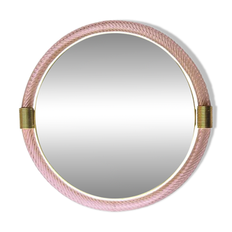 Miroir rond moderne du milieu du siècle en verre de Murano Torchon-Torciglione à Barovir