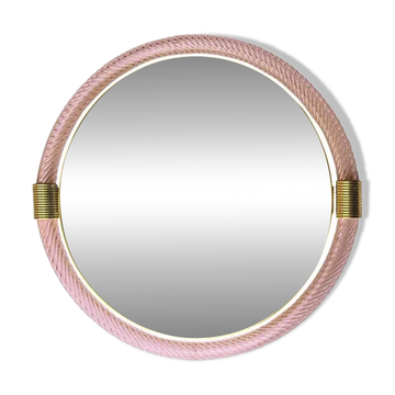 Mid-Century Modern Round Torchon-Torciglione Murano Glass Mirror in Barovir