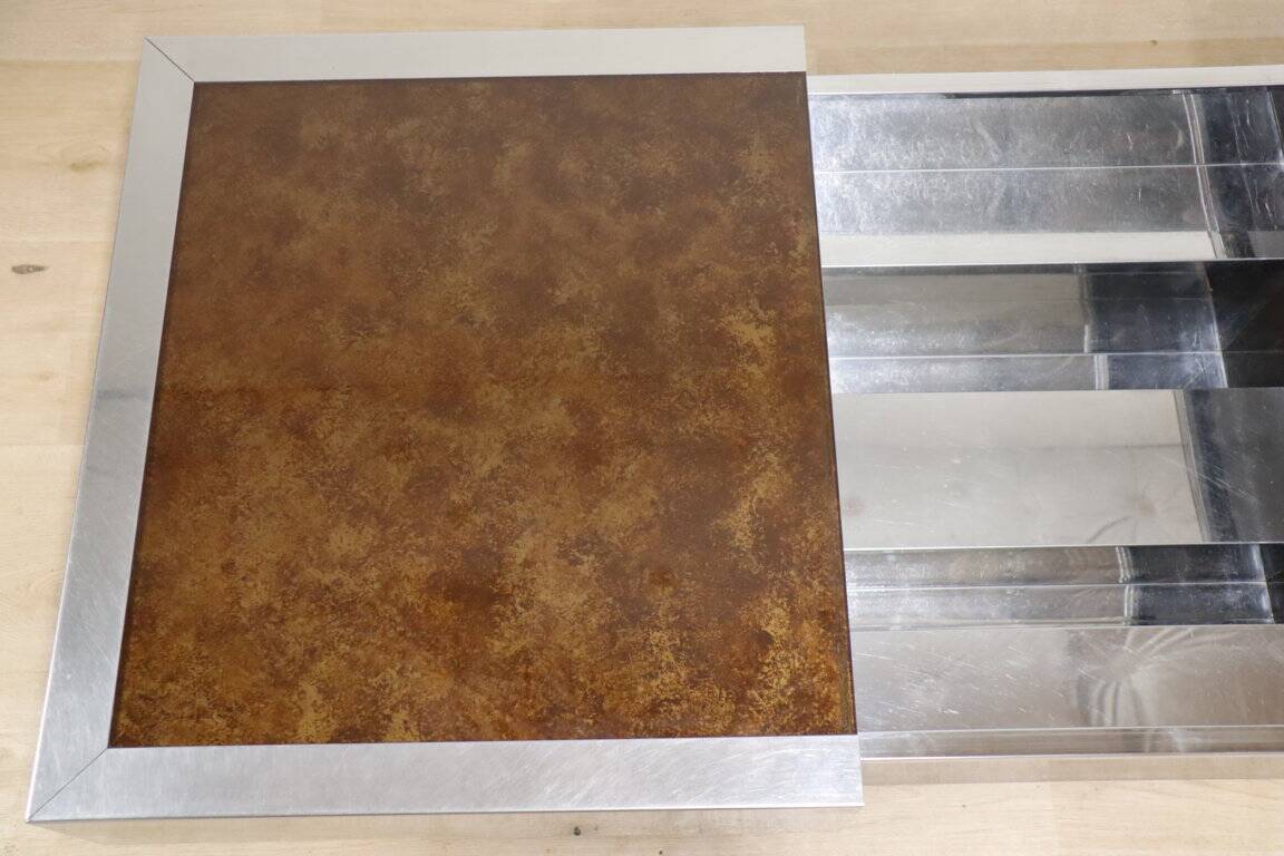 Vintage glass and aluminum bar coffee table, 1970