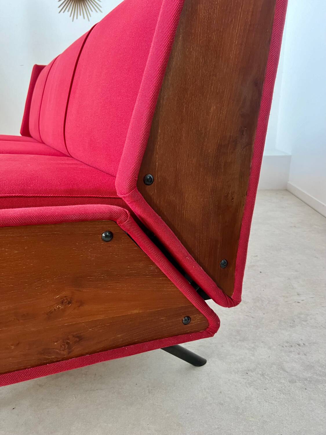 Antique Italian design fabric sofa from the 60s, vintage convertible