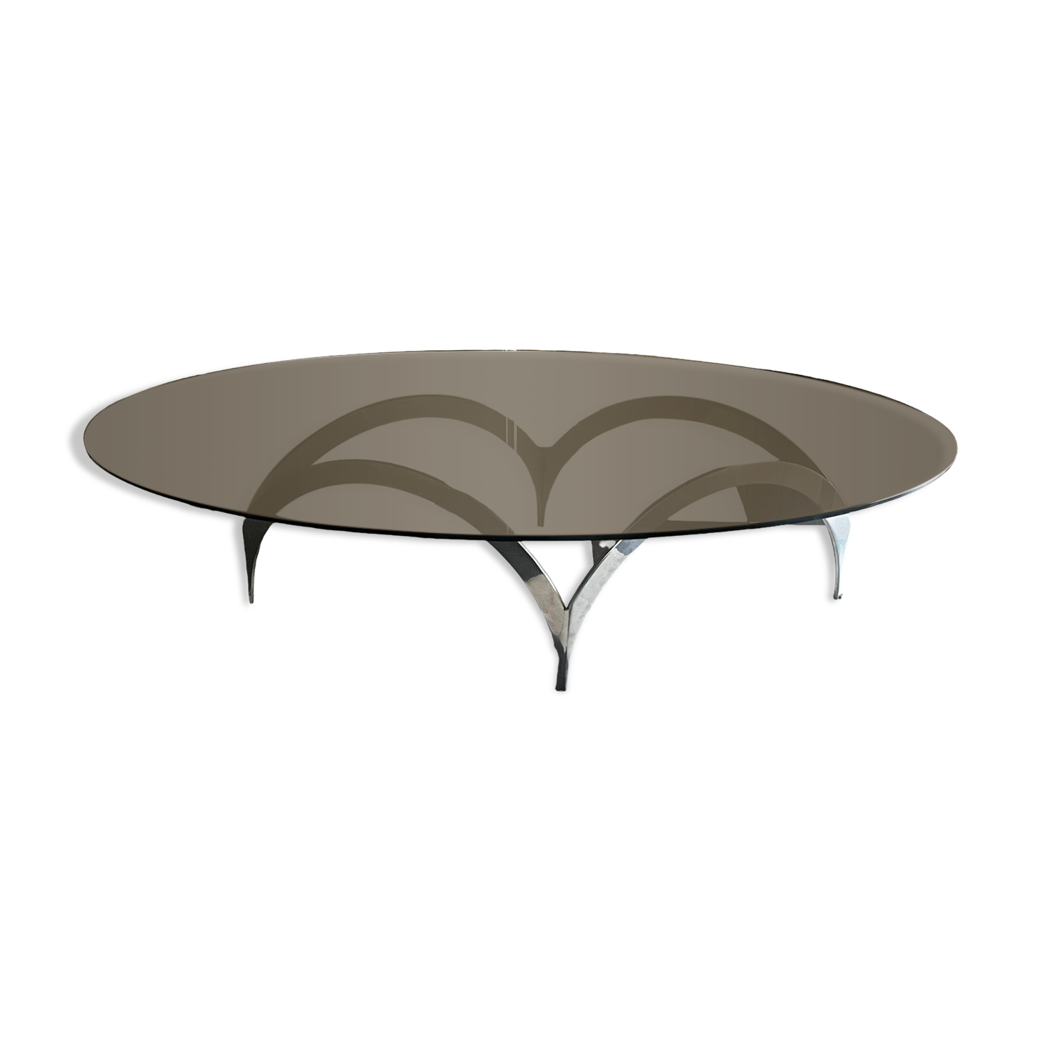 coffee table with metal legs and smoked glass top