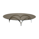 coffee table with metal legs and smoked glass top