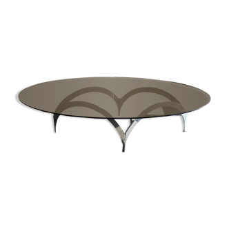 coffee table with metal legs and smoked glass top