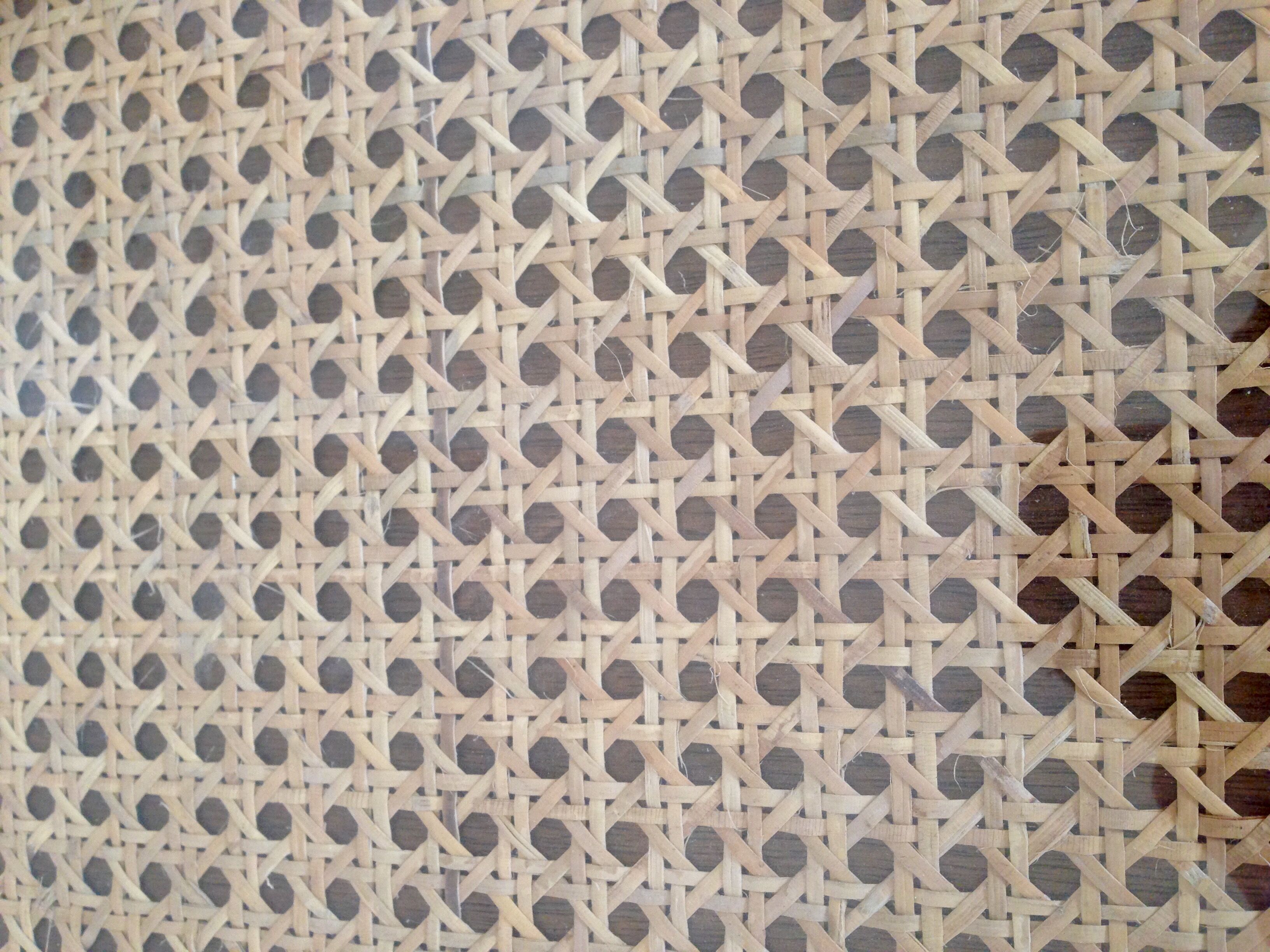 Glass tray, wood and caning