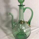 Ancien rafraîchissoir carafe verseuse en verre soufflé vert avec bouchon vintage