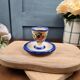 Vintage egg cup with saucer – Handmade – Blue floral decoration