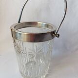 Cut crystal ice bucket, silver-plated metal, marked, cooler service.