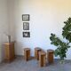 Set of 4 oak stools from the 1950s, constructivist style.