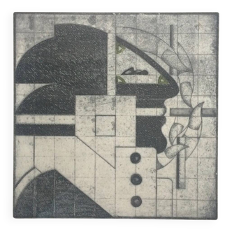 Adam lude döring (1918-1985). the smoker, 1974. etching and watercolour.