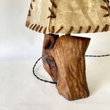 Wooden lamp, new fabric cable, cardboard lampshade