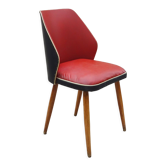 Chaise Baumann 1960/65 skaï rouge pieds compas