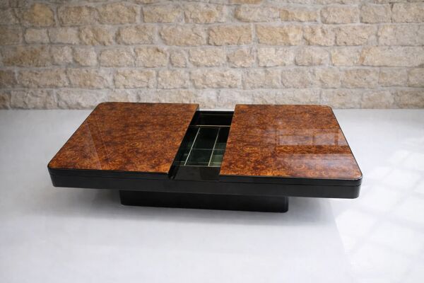 Table basse bar 1970 années 70 Willy Rizzo loupe D’orme