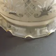 Set of 2 Vintage French Amber Patterned Glass Shades Frilled Edge